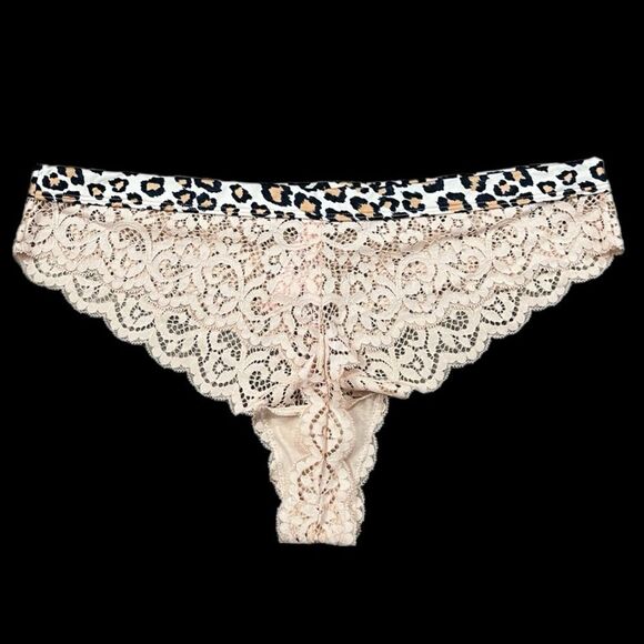 Victorias Secret Body Supersoft Floral Lace & animal print waist Thong Panty Xl - Picture 2 of 2